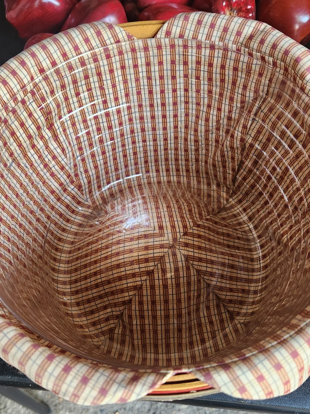 Longaberger Yellow and Red Woven Picnic Basket with Lined Top